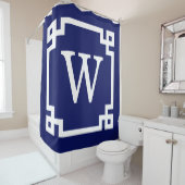 Gerahmtes Monogramm für Navy Blue Whgriechisch Key Duschvorhang (Beispiel)