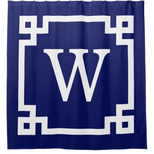 Gerahmtes Monogramm für Navy Blue Whgriechisch Key Duschvorhang (Vorderseite)