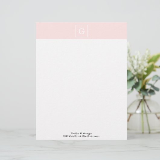 Gerahmtes Monogramm, hell rosa, erste Briefbogen (Stehend Vorderseite)