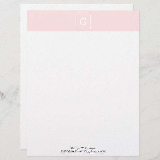 Gerahmtes Monogramm, hell rosa, erste Briefbogen (Vorne/Hinten)