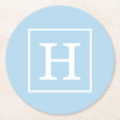 Gerahmtes Monogramm Pulver Blauweiß Runder Pappuntersetzer (Vorderseite)