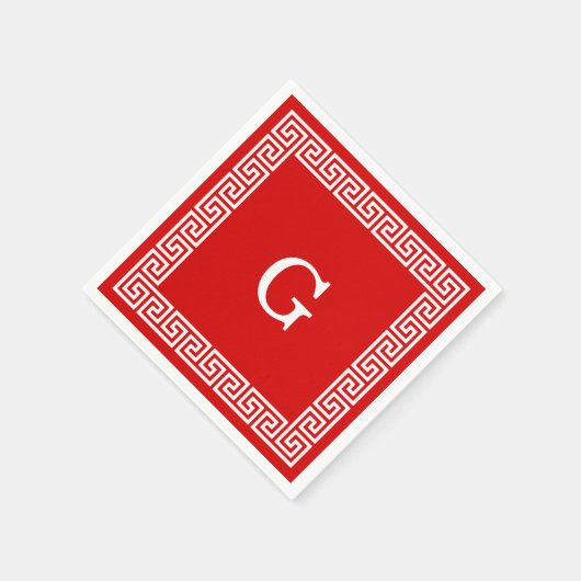 Gerahmtes Monogramm, rot, weißer griechischer Schl Serviette (Ecke)