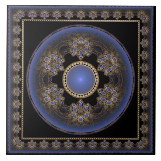 Gerahmtes Muster des visuellen blauen Fraktals Fliese (Vorderseite)