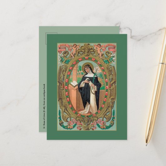 Gerahmtes Portrait der Rose Lima (K 48) Postkarte (Vorderseite/Rückseite Beispiel)