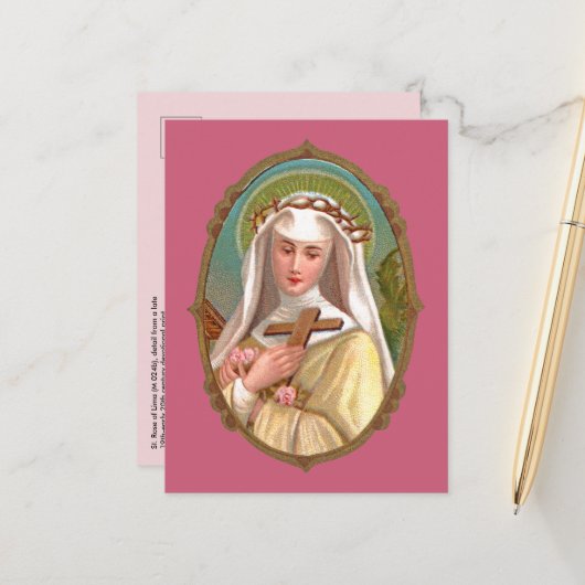 Gerahmtes Portrait der St. Rose Lima (M 024b) Postkarte (Vorderseite/Rückseite Beispiel)