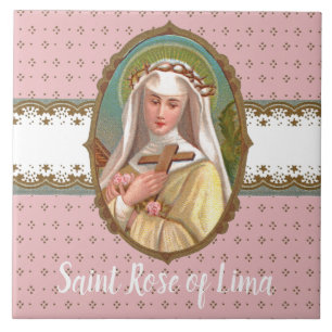 Gerahmtes Porträt der hl. Rosa von Lima (M 024b) Fliese