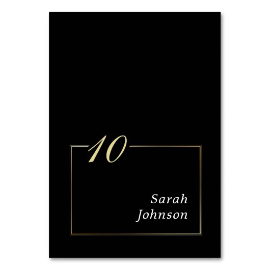 Gerahmtes Schwarz-weißes Gold Elegantes Script Min Tischnummer (Vorderseite)