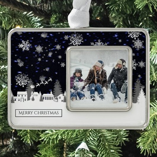 Gerahmtes Weihnachtsdorf Rahmen-Ornament Silber