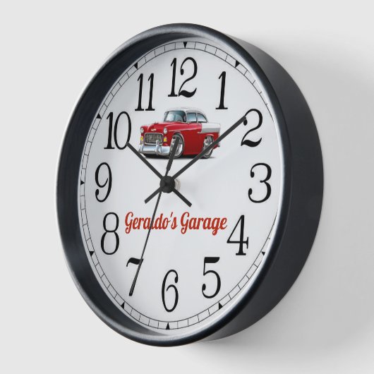 Geraldos Garage Red & White Classic Car Clock Uhr (Winkel)