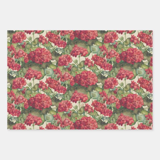 Geranien Rotes Geschenkpapier Flachblatt-Set mit 3 Set (Vorderseite)