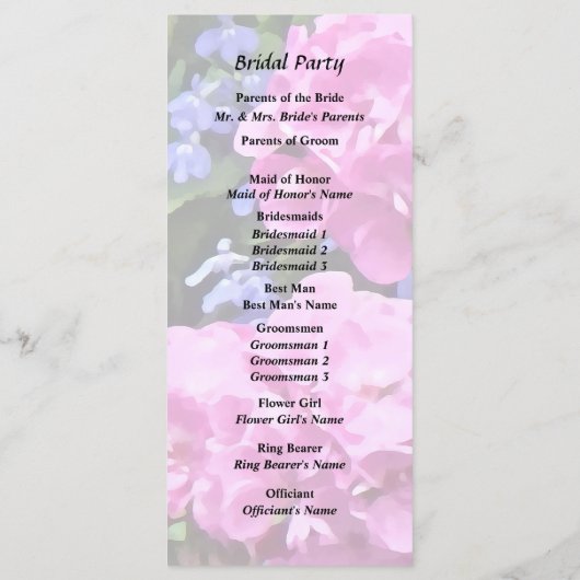 Geranien und Periwinkle Programm (Rückseite)