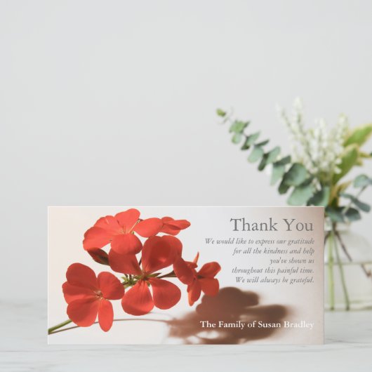 Geranium 2 Beileid Danke, dass Sie die Briefmarke Dankeskarte (Stehend Vorderseite)