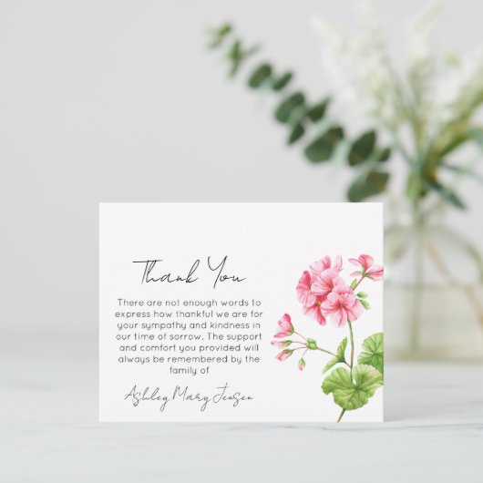 Geranium | Beileidskarte Dankeschön Trauerfall Dankeskarte (Stehend Vorderseite)