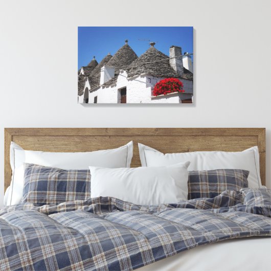 Geranium Blume und Trulli Häuser in Alberobello Leinwanddruck (Insitu (Schlafzimmer))