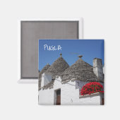 Geranium Blume und Trulli Häuser in Alberobello Magnet (Vorderseite/Rückseite)