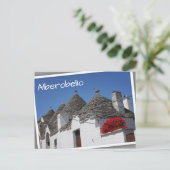Geranium-Blume und Trulli-Häuser in Alberobello Postkarte (Stehend Vorderseite)