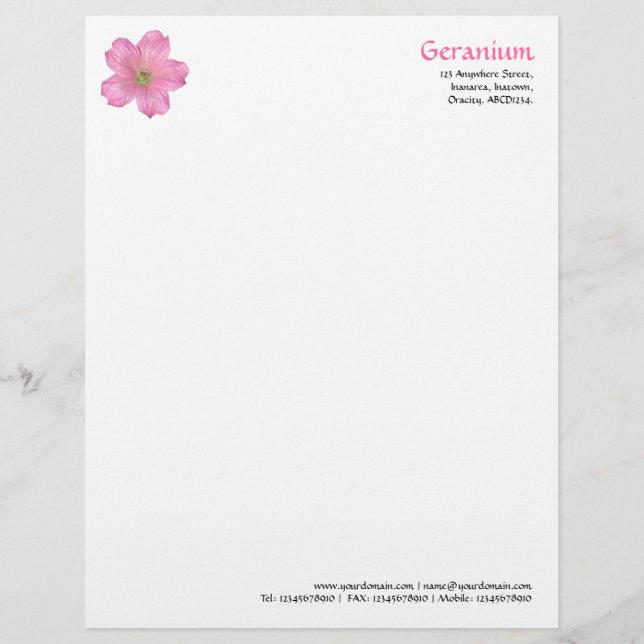 Geranium Briefbogen (Vorderseite)
