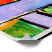 Geraniums Before Blue Mountain, farbenfrohe Malere Poster (Ecke)