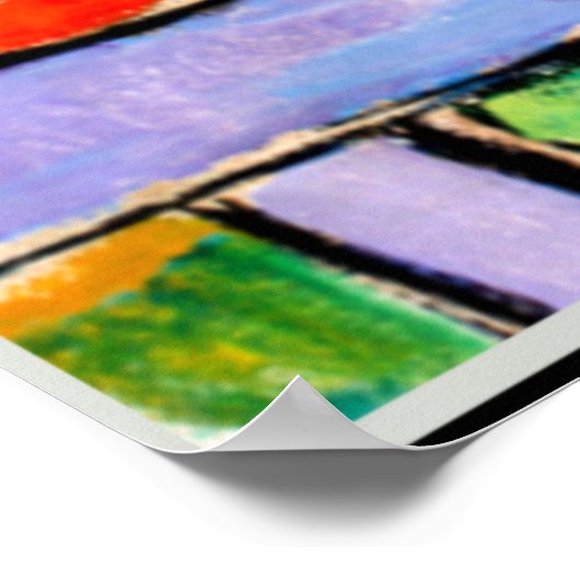 Geraniums Before Blue Mountain, farbenfrohe Malere Poster (Ecke)