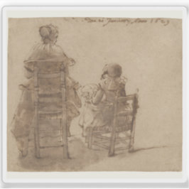 Gerard ter Borch - Eine Frau und ein Kinderspiel Aufkleber