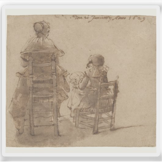 Gerard ter Borch - Eine Frau und ein Kinderspiel Aufkleber (Vorderseite)