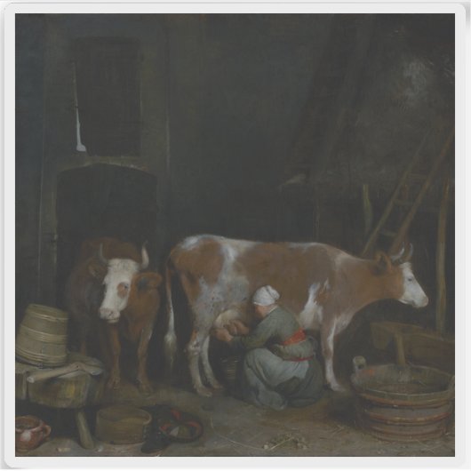 Gerard ter Borch - Eine Jungfrau melkt eine Kuh in Aufkleber (Vorderseite)
