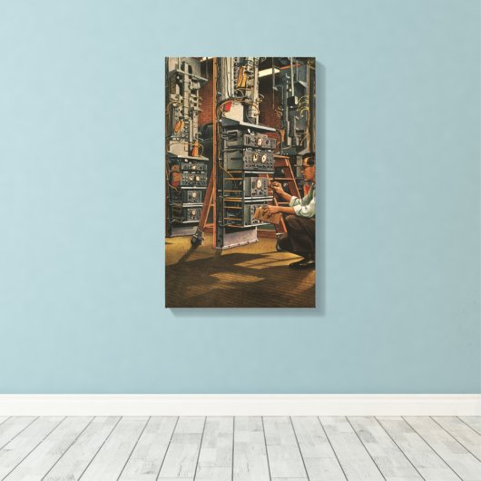 Gerät für die Vintage Funktechnik Leinwanddruck (Insitu (Holzboden))