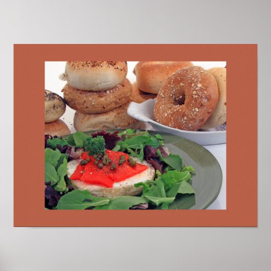 Geräucherte Lachs Auf Bagel Frühstück r (Halbglanz Poster (Vorne)