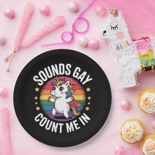 Geräusche zählen mich in Unicorn Rainbow LGBTQ Sto Pappteller (Party)