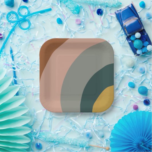 Geräuschwellen Minimales Muster in Boho Earth Tone Pappteller (Party)