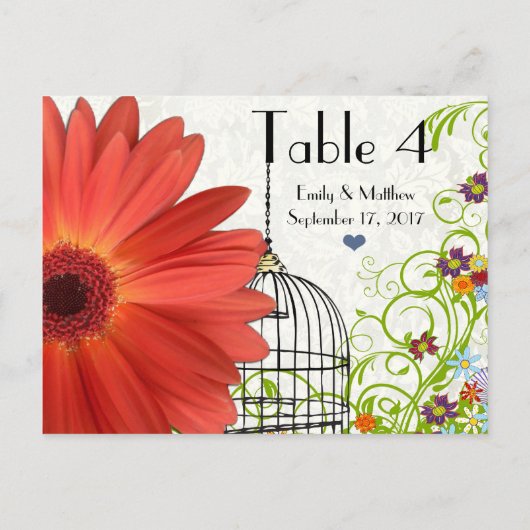 Gerber Daisy Bird Cage Blume Swirl Number Card Postkarte (Rückseite)