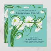 Gerber Daisy Blume w Turquoise Graduation Party Einladung (Vorne/Hinten)