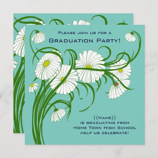 Gerber Daisy Blume w Turquoise Graduation Party Einladung (Vorne/Hinten)