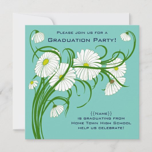 Gerber Daisy Blume w Turquoise Graduation Party Einladung (Vorderseite)