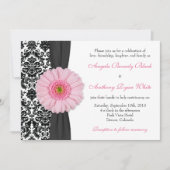 Gerber Daisy Pale Pink Schwarz-weiß Damask Wedding Einladung (Vorderseite)