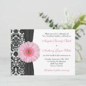 Gerber Daisy Pale Pink Schwarz-weiß Damask Wedding Einladung (Stehend Vorderseite)