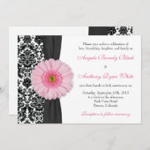Gerber Daisy Pale Pink Schwarz-weiß Damask Wedding Einladung (Vorne/Hinten)