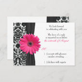 Gerber Daisy Pink Black Damask Wedding UAWG Respon RSVP Karte (Vorne/Hinten)