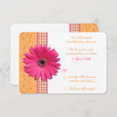 Gerber Daisy Pink Orange Kariert Wedding RSVP Antw (Vorne/Hinten)