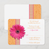 Gerber Daisy Pink Orange Kariert Wedding RSVP Antw Karte (Vorne/Hinten)