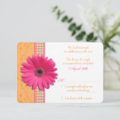 Gerber Daisy Pink Orange Kariert Wedding RSVP Antw Karte (Stehend Vorderseite)