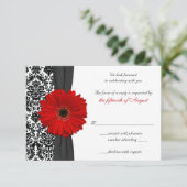 Gerber Daisy Red Black Damask Wedding Replik Card RSVP Karte (Stehend Vorderseite)