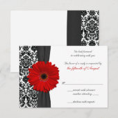 Gerber Daisy Red Black Damask Wedding Replik Card RSVP Karte (Vorne/Hinten)