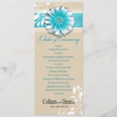 Gerber Daisy Scroll 1 Hochzeitsprogramm aquamarin Programm (Vorderseite)