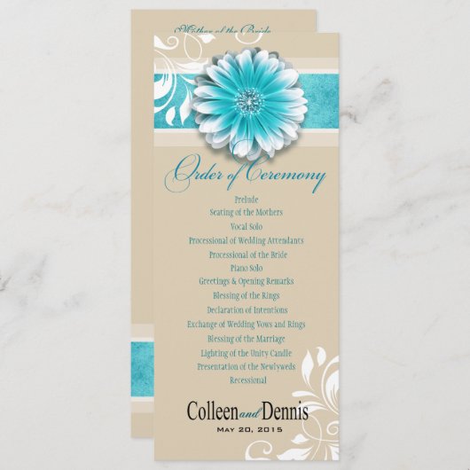 Gerber Daisy Scroll 1 Hochzeitsprogramm aquamarin Programm (Vorne/Hinten)
