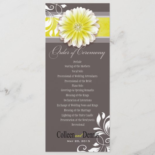 Gerber Daisy Scroll 1 Wedding Program gelb Programm (Vorderseite)