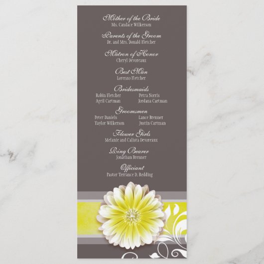 Gerber Daisy Scroll 1 Wedding Program gelb Programm (Rückseite)