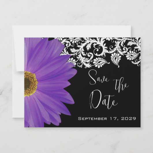 Gerber Fuchsia & Grey Paisley Save the Date (Vorderseite)