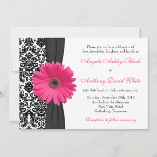 Gerber-Margerite Pink Schwarz Weiß Damast Hochzeit Einladung
