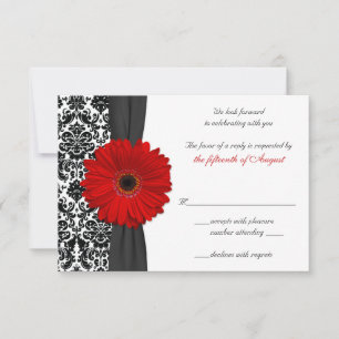 Gerber-Marguerite Rot Schwarz Damast Hochzeits-Ant RSVP Karte